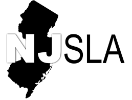 Outline of the state of NJ with the letters NJSLA