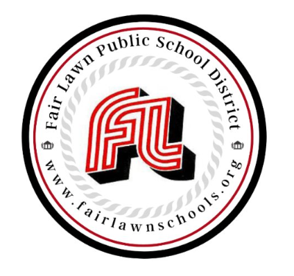 Fair Lawn School District logo red white grey black website address