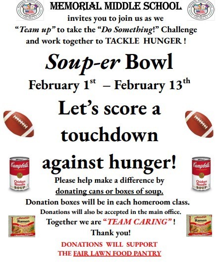 Soup-er Bowl flyer - donations accepted from 2/1 - 2/13