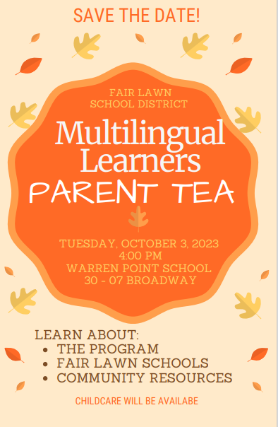 Multilingual Learners Parent Tea Flier